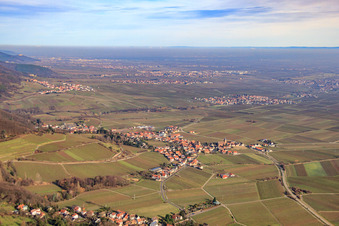Aerial view of View of the winegrowing village in winter from the southwest in Burrweiler in the state Rhineland-Palatinate, Germany