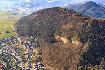 Ringelsberghütte above the limestone cliffs in Frankweiler in the state Rhineland-Palatinate, Germany