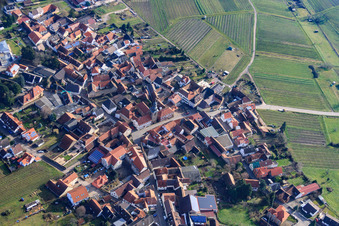 Aerial photograpy of Protestant Church Frankweiler in Weinstr in Frankweiler in the state Rhineland-Palatinate, Germany
