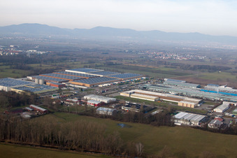 Landau-Ost industrial area in Landau in der Pfalz in the state Rhineland-Palatinate, Germany from above