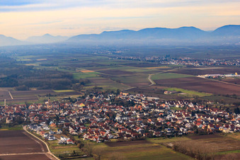 Village view in winter from the east in Zeiskam in the state Rhineland-Palatinate, Germany