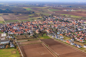 Bird's eye view of Badstubgasse in Zeiskam in the state Rhineland-Palatinate, Germany