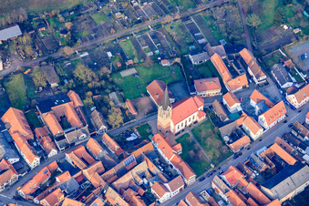 Aerial view of St. Martin in Steinweiler in the state Rhineland-Palatinate, Germany