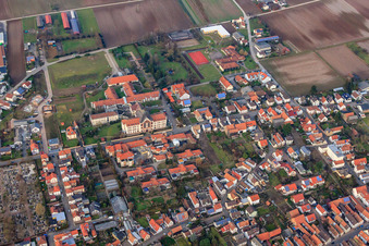 Aerial photograpy of St. Paulus Stift Herxheim and Caritas Support Center St. Laurentius and Paulus in Herxheim bei Landau in the state Rhineland-Palatinate, Germany