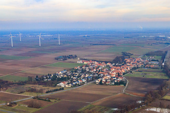 Village view in winter from the west in Herxheimweyher in the state Rhineland-Palatinate, Germany