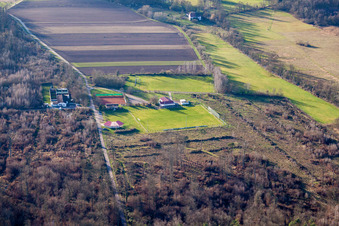 Aerial view of Sports field, tennis court and shooting range in Steinweiler in the state Rhineland-Palatinate, Germany