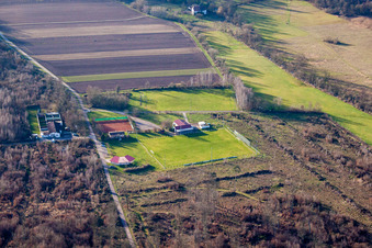 Aerial photograpy of Sports field, tennis court and shooting range in Steinweiler in the state Rhineland-Palatinate, Germany