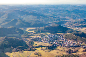 Aerial view of From the east in Busenberg in the state Rhineland-Palatinate, Germany