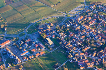 Aerial photograpy of German Wine Gate Palatinate in the district Schweigen in Schweigen-Rechtenbach in the state Rhineland-Palatinate, Germany