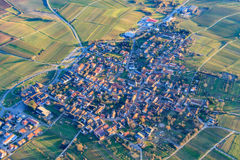 Wine-growing town in winter from the northwest in the district Schweigen in Schweigen-Rechtenbach in the state Rhineland-Palatinate, Germany