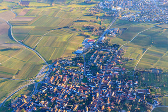 Aerial view of Wine-growing town in winter from the north with border to France in the district Schweigen in Schweigen-Rechtenbach in the state Rhineland-Palatinate, Germany