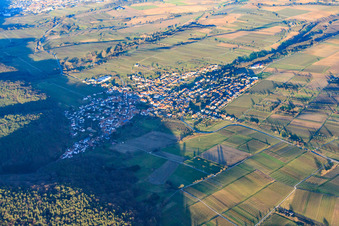 Wine-growing town in winter from the southwest in Oberotterbach in the state Rhineland-Palatinate, Germany