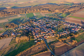 Aerial photograpy of Village view from the southwest in winter in Barbelroth in the state Rhineland-Palatinate, Germany