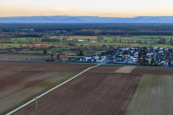 Aerial view of New development area in Holderbusch from the north in Minfeld in the state Rhineland-Palatinate, Germany