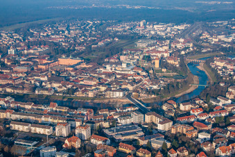 Aerial view of Bridge of the B36 over the Murg Ost in Rastatt in the state Baden-Wuerttemberg, Germany