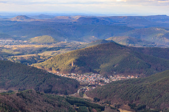 Aerial view of Village in the Palatinate Forest in winter from the southeast in Lug in the state Rhineland-Palatinate, Germany