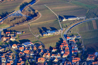 Aerial view of Gies-Düppel Winery in winter in Birkweiler in the state Rhineland-Palatinate, Germany