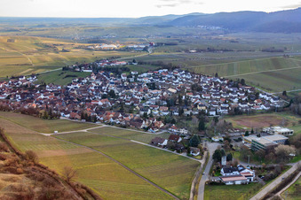 View of the town in winter from the north in Ilbesheim bei Landau in the state Rhineland-Palatinate, Germany