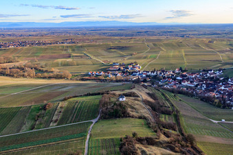 Chapel "Little Kalmit in the district Arzheim in Landau in der Pfalz in the state Rhineland-Palatinate, Germany from above