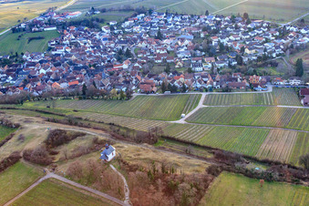Chapel "Little Kalmit in the district Arzheim in Landau in der Pfalz in the state Rhineland-Palatinate, Germany seen from above
