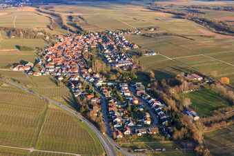 Aerial view of Village view in winter from the west in the district Wollmesheim in Landau in der Pfalz in the state Rhineland-Palatinate, Germany
