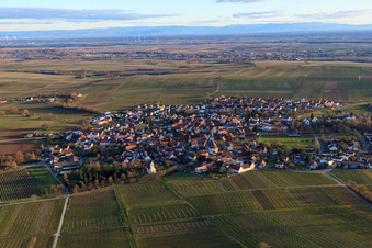 Village view in winter from the north in the district Mörzheim in Landau in der Pfalz in the state Rhineland-Palatinate, Germany