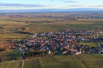 Aerial view of Village view in winter from the north in the district Mörzheim in Landau in der Pfalz in the state Rhineland-Palatinate, Germany