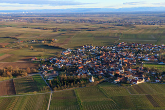 Aerial photograpy of Village view in winter from the north in the district Mörzheim in Landau in der Pfalz in the state Rhineland-Palatinate, Germany