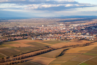 Landau from the west in Landau in der Pfalz in the state Rhineland-Palatinate, Germany from the drone perspective