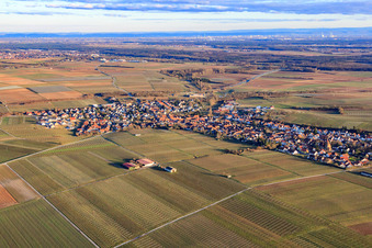 Oblique view of Village view in winter from the northwest in Insheim in the state Rhineland-Palatinate, Germany