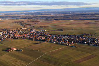 Village view in winter from the northwest in Insheim in the state Rhineland-Palatinate, Germany seen from above