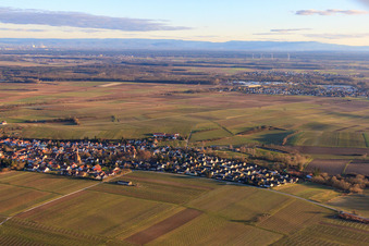 Village view in winter from the northwest in Insheim in the state Rhineland-Palatinate, Germany from the plane