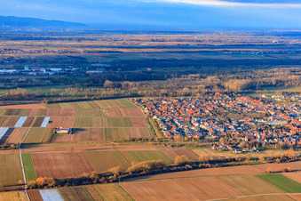 City view from the southwest in winter in Offenbach an der Queich in the state Rhineland-Palatinate, Germany from above