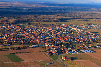 City view from the south in winter in Offenbach an der Queich in the state Rhineland-Palatinate, Germany