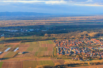 Aerial photograpy of City view from the south in winter in Offenbach an der Queich in the state Rhineland-Palatinate, Germany