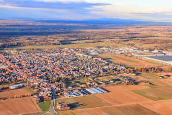 City view from the south in winter in Offenbach an der Queich in the state Rhineland-Palatinate, Germany out of the air