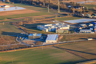 Aerial view of ITK Engineering GmbH in the industrial park Im Speyerer Tal in Rülzheim in the state Rhineland-Palatinate, Germany