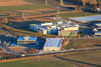 Aerial photograpy of ITK Engineering GmbH in the industrial park Im Speyerer Tal in Rülzheim in the state Rhineland-Palatinate, Germany
