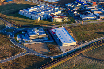 Oblique view of ITK Engineering GmbH in the industrial park Im Speyerer Tal in Rülzheim in the state Rhineland-Palatinate, Germany