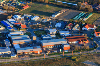 Nordring industrial estate with NETTO and fire station of the volunteer fire department Rülzheim and Serr Wintergärten GmbH in Rülzheim in the state Rhineland-Palatinate, Germany