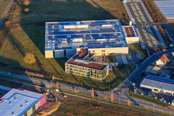 Aerial view of DBK EMS GmbH & Co. KG in the Nordring industrial park in Rülzheim in the state Rhineland-Palatinate, Germany