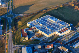 DBK EMS GmbH & Co. KG in the Nordring industrial park in Rülzheim in the state Rhineland-Palatinate, Germany out of the air