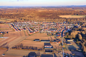 Village view in winter from the west in Hördt in the state Rhineland-Palatinate, Germany