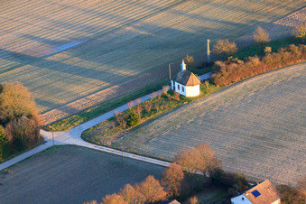 Poor Souls Chapel on Knittelsheimer Weg in Herxheimweyher in the state Rhineland-Palatinate, Germany from above