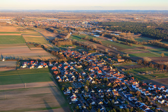 Aerial view of Village view in winter from the west in Herxheimweyher in the state Rhineland-Palatinate, Germany