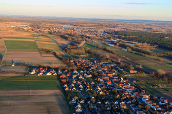Aerial photograpy of Village view in winter from the west in Herxheimweyher in the state Rhineland-Palatinate, Germany