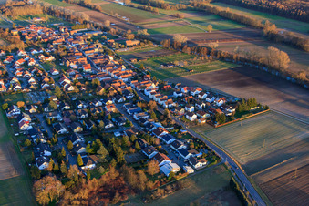 Oblique view of Village view in winter from the west in Herxheimweyher in the state Rhineland-Palatinate, Germany