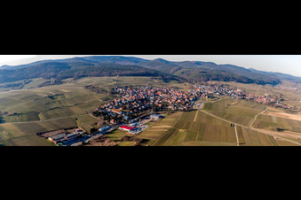Oblique view of Village - view on the edge of wine yards in Schweigen in the state Rhineland-Palatinate, Germany