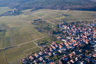 District Schweigen in Schweigen-Rechtenbach in the state Rhineland-Palatinate, Germany seen from above
