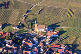 Protestant Church Rechtenbach at the vineyard in winter in the district Rechtenbach in Schweigen-Rechtenbach in the state Rhineland-Palatinate, Germany